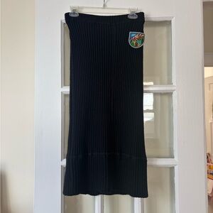 Hache Black Ribbed Maxi Knit Skirt with Patch Size 42
